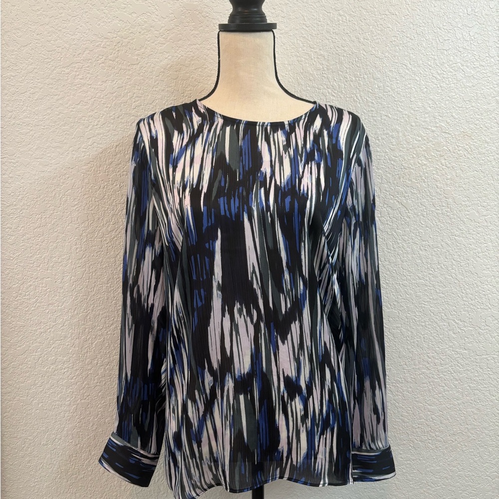 VINCE CAMUTO women's abstract print top black blue gray white